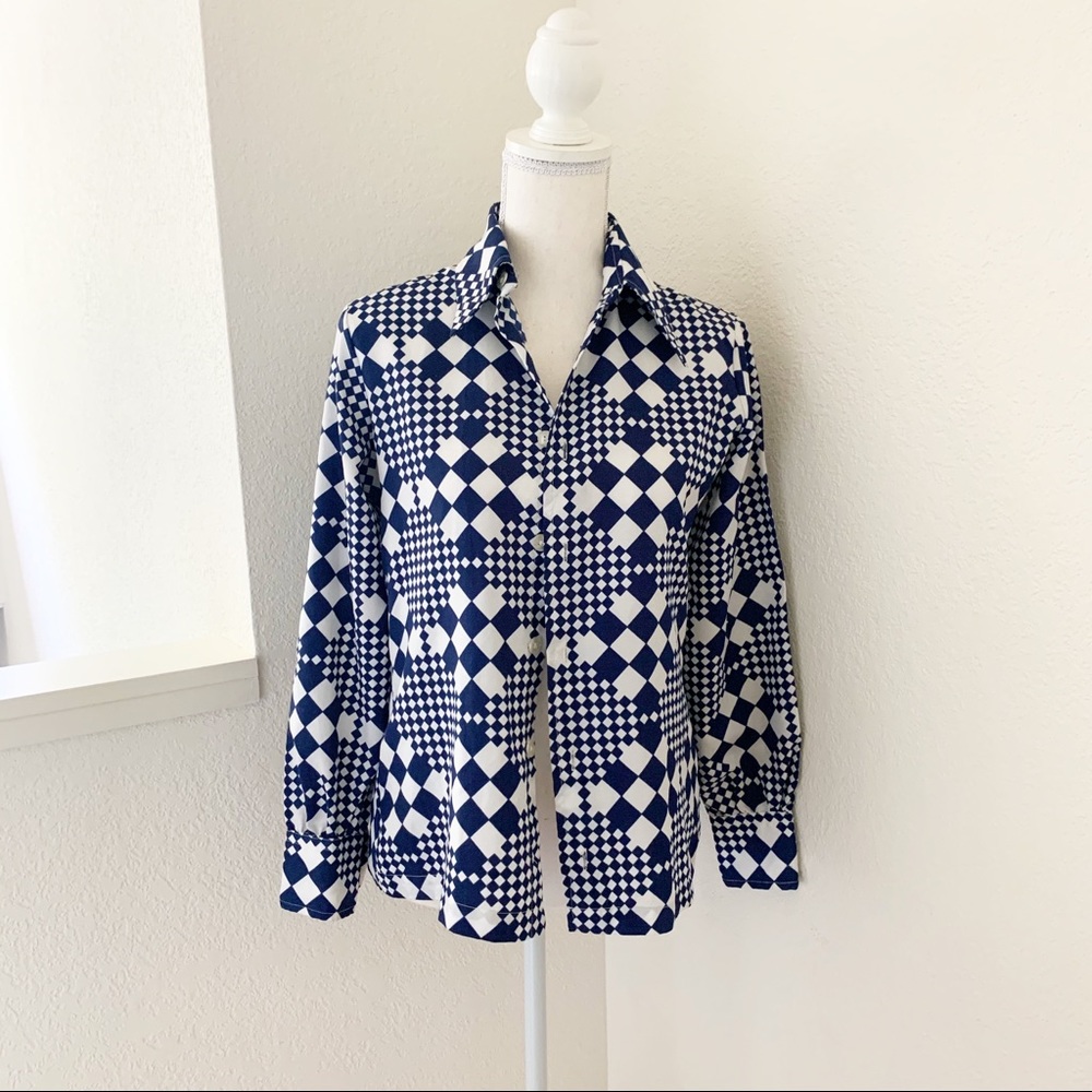 Vintage Givenchy Paris Blue & White Geometric Top